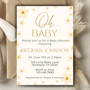 Pale Yellow Daisy | Baby Shower Invitation | Invite Template | Instant Download | Editable | Printable