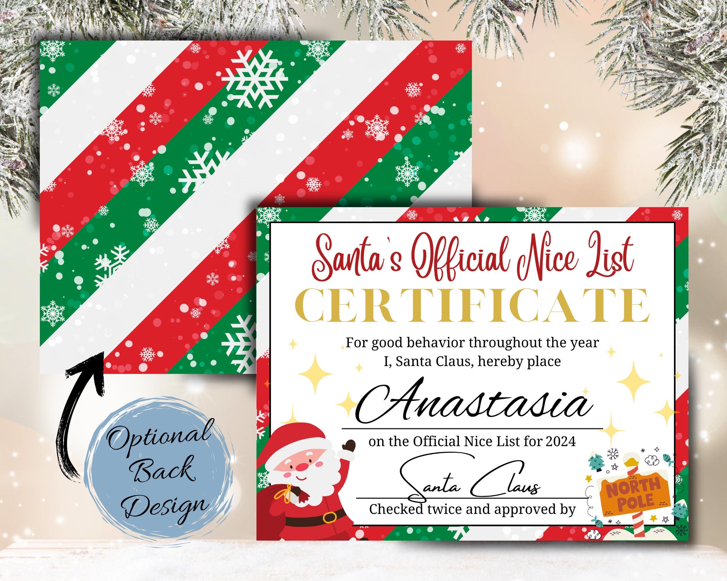 Official Nice List Certificate North Pole Mail Letter From Santa Santa ...