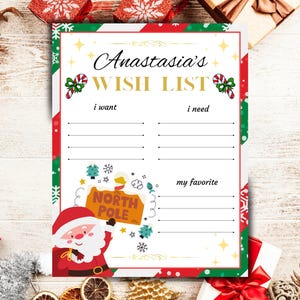 Weihnachtswunschliste | Brief an den Weihnachtsmann | Kinder Weihnachten | Weihnachtsaktivität | Bearbeitbar | Druckbar