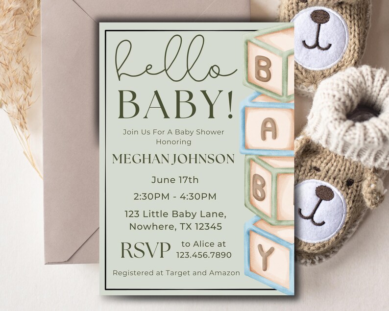 Green and Blue Blocks | Baby Shower Invitation | Invite Template ...