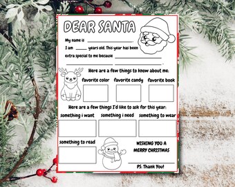 Letter To Santa | Coloring Page | Christmas Coloring | Christmas Kids Activity | Dear Santa Letter | Instant Download | Printable
