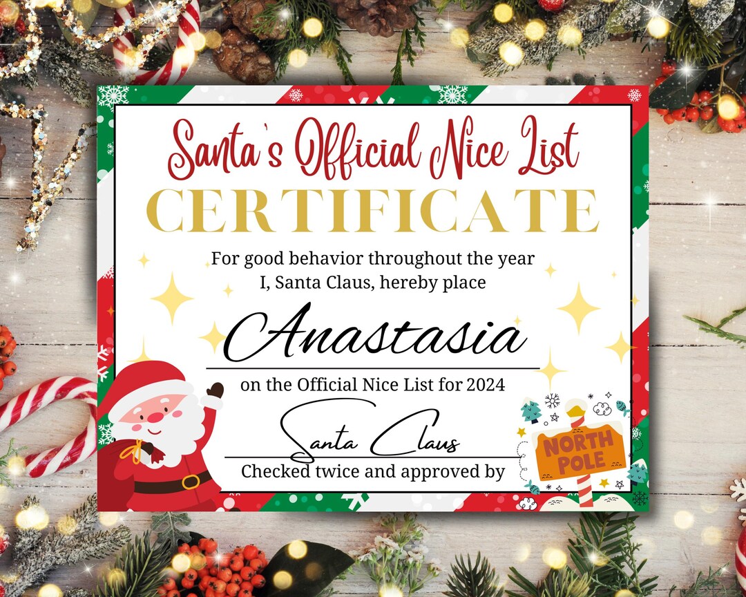 Official Nice List Certificate | North Pole Mail | Letter From Santa ...