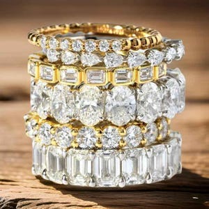 East To West 3x2mm Pear Cut Moissanite Half Eternity Band, Seven Stone Bubble Pave Ring, Emerald Bezel Set Ring, Oval Diamond Band, Gift