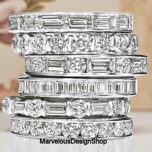 10K Gold Matching Band, Classic Horizontal Baguette Cut Moissanite Engagement Band, Alternative Channel & Bar Set Diamond Full Eternity Band