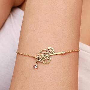 Birth Month Flower Bracelet, 925 Solid Silver,