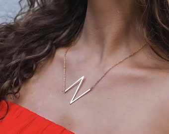 18K Gold Vermeil Große Initial Halskette, 925 Sterling Silber, Personalisierter Buchstabe Schmuck Brautjungfer Oma Mutter Geburtstag, Valentinstag