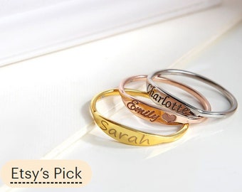 Engraved Name Ring, 925 Sterling Silver Jewelry, Dainty Custom  Personalized Wedding Mothers Day Unique Birthday, Mothers Day