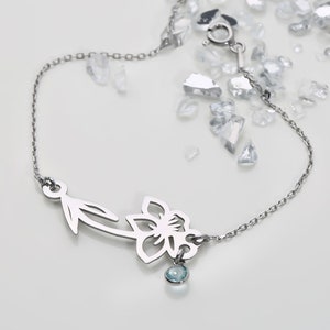 Birth Month Flower Bracelet, 925 Solid Silver,