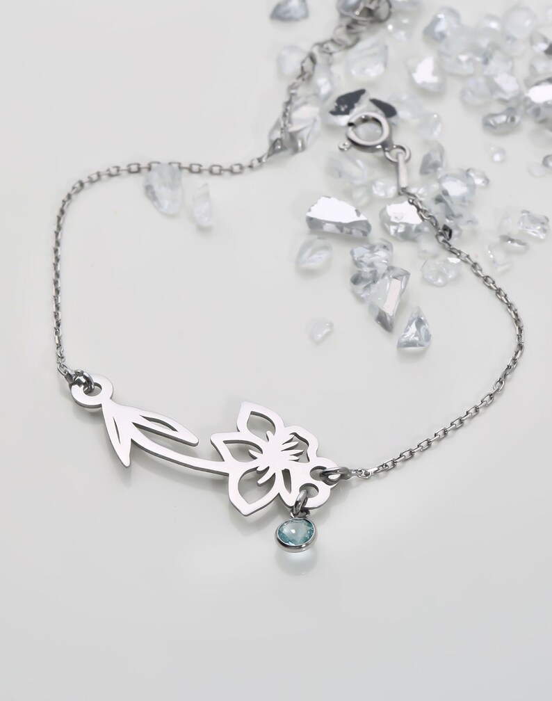 Birth Month Flower Bracelet, 925 Solid Silver,