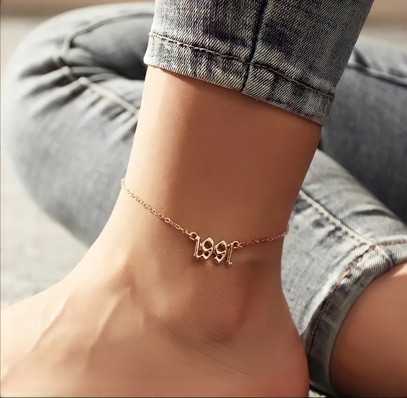 Birth Year Anklet 925 Sterling Silver Custom Summer Beach Jewelry Personalized Wedding Bridesmaid Mom Mother Day