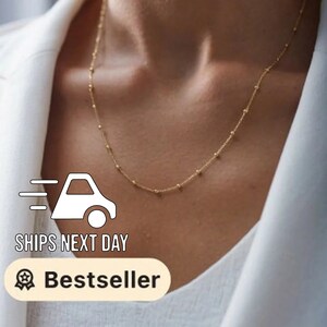 Goldkugel-Halskette, 925er-Sterlingsilber-Schichtkette, zierliche minimalistische Satellitenkette mit Perlen, Halsband für Braut, Hochzeit, Muttertag Bild 10