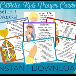 Catholic Kids Prayer Cards | Printable | Common Catholic Prayers | Set of Seven