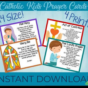 Cartoline di preghiera cattoliche per bambini / Stampabili / Preghiere cattoliche comuni / Set di quattro / A4