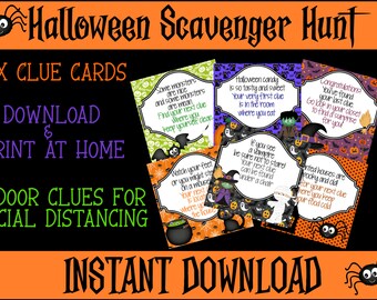 Halloween Scavenger Hunt Clue Cards | Halloween Treasure Hunt Clues | Halloween Party Games