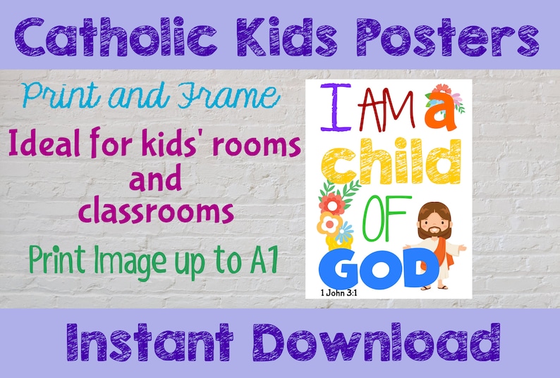 Catholic Kids Printable Wall Art | Catholic Room Decor Digital | Bible ...