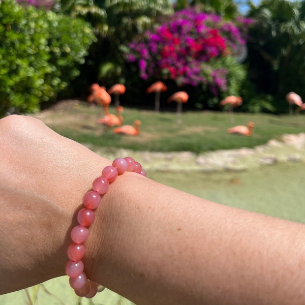 Ultra-High Quality Yan Yuan Gradient Pink Agate Bracelet 8.5mm for Good Luck, Protection, Safe-Travel