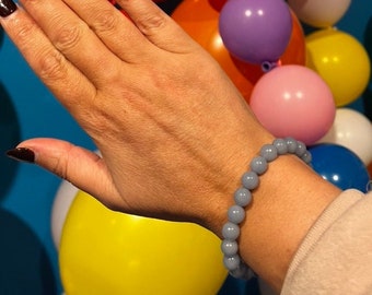 Pulsera de cristal de angelita azul de alta calidad con cuentas de 8 mm o 8,5 mm.