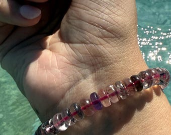Pulsera de cuentas Super Seven Rondelle naturales de altísima calidad, cuentas de 8 mm