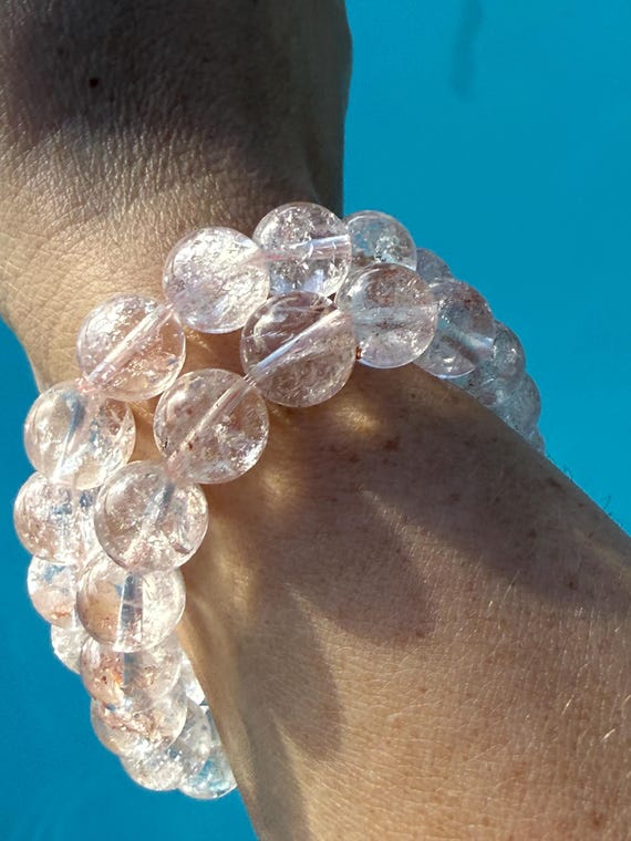 Ultra High Quality Rare Pink Lemurian Quartz Crystal Bracelet