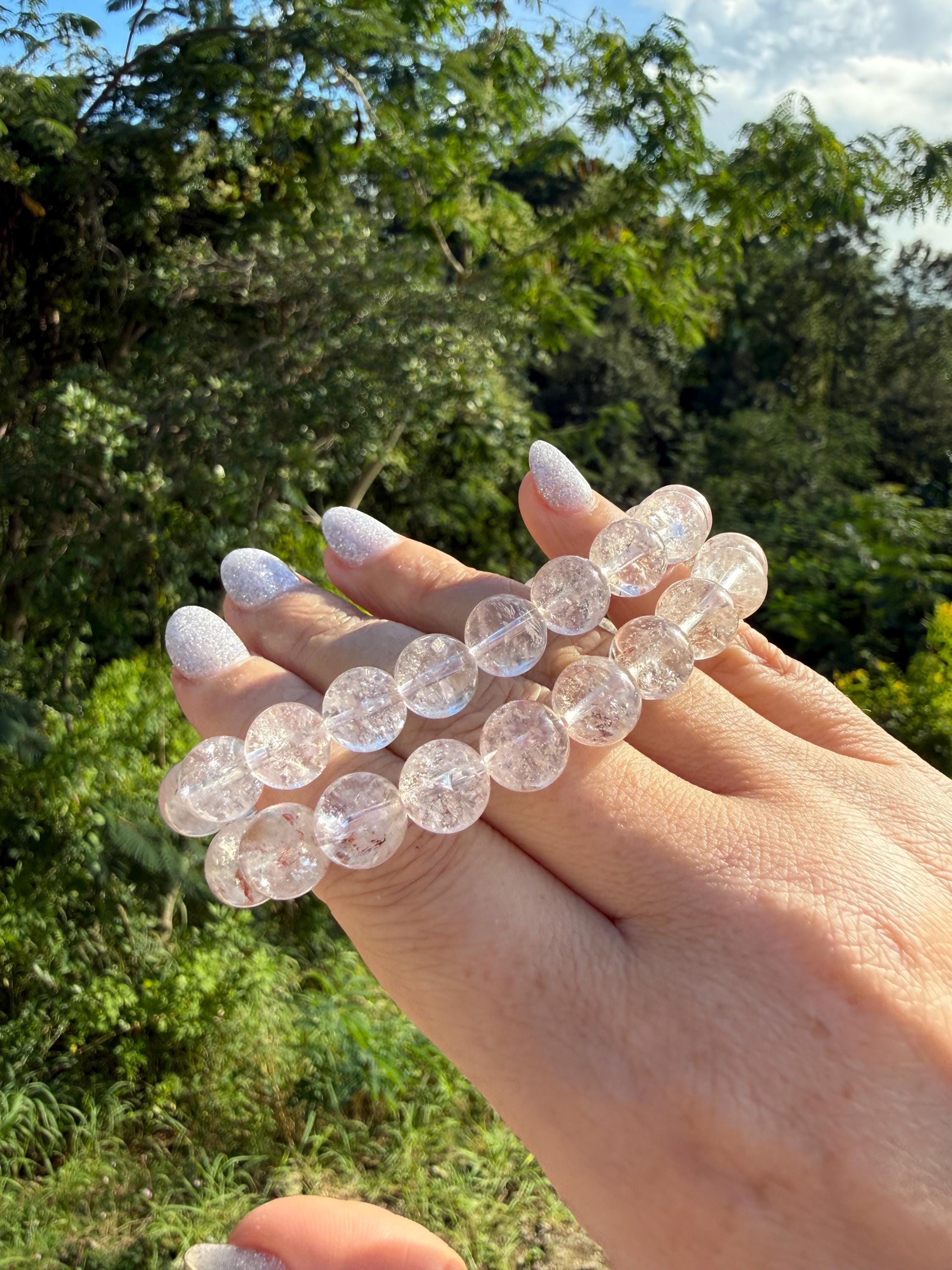 Ultra High Quality Rare Pink Lemurian Quartz Crystal Bracelet