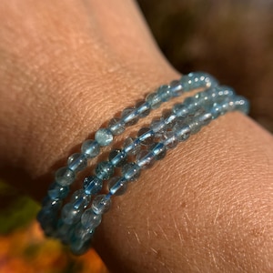 Ultra High Quality, Bright Blue Transparent Blue Apatite Skinny Bracelet, 4mm width beads