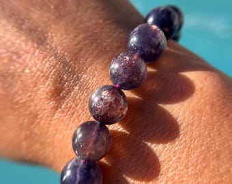 Ultra High Quality Iolite in Sunstone "Blood Iolite" Bracelet, 11mm, 8mm , 7.5mm or 6.5mm beads
