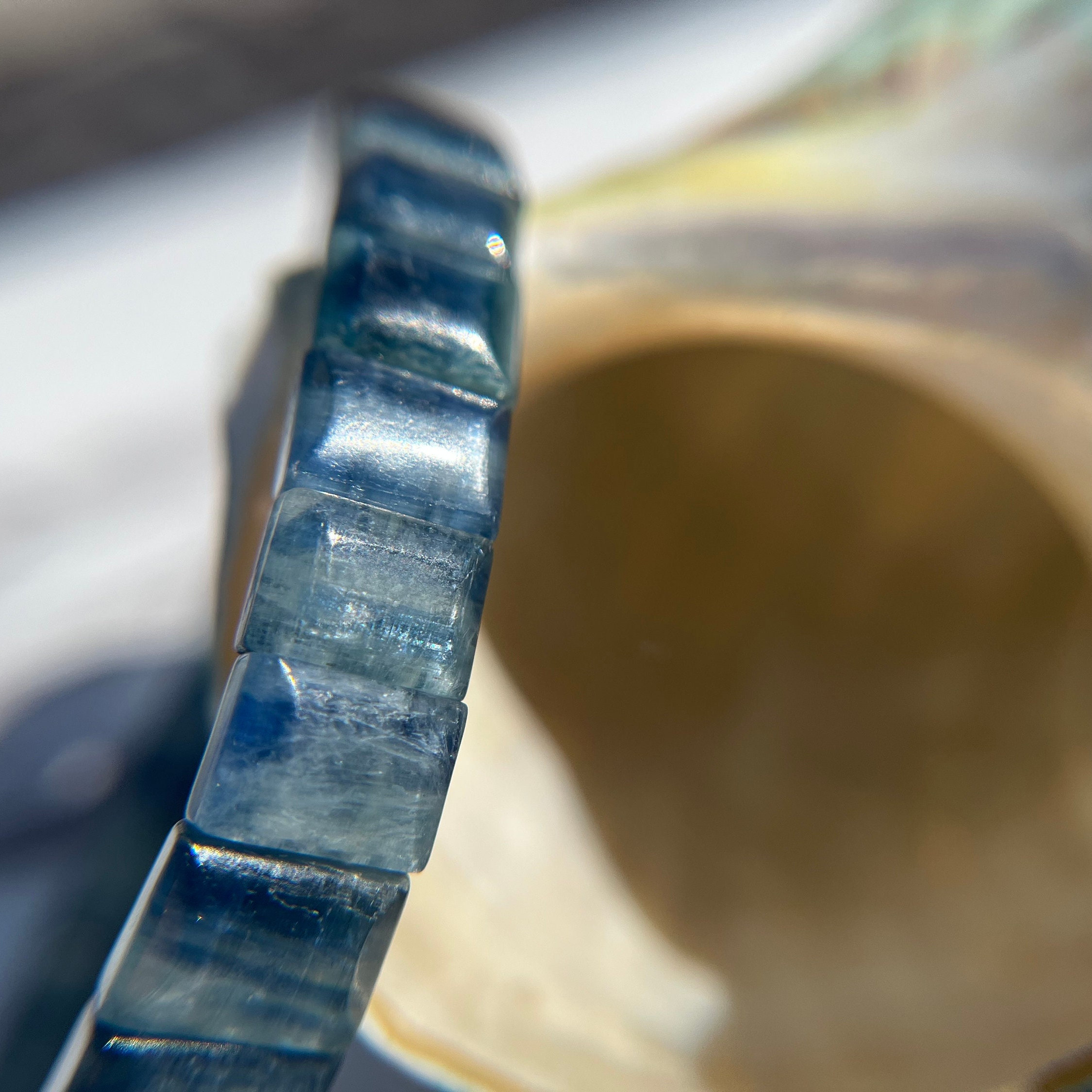 超高品質、希少なブルーグリーンカイヤナイトバングル 11 mm、9 mm