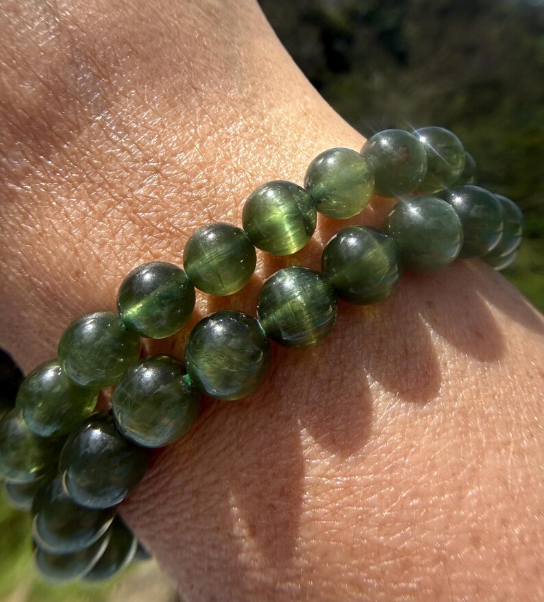 Ultra High Quality, Gem Grade Flashy Green Kunzite Bracelet 9mm or 8mm beads image 9