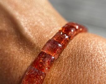 Ultra High Quality Gem Grade, Glittery Golden Sunstone Arusha Bangle, 8mm, 7.5mm, 7mm beads