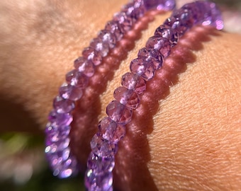 Ultra High Quality Faceted Lavender Amethyst Rondelle Bracelet, 7mm or 6.5mm for Sleep, Dependency, Stress, Wellness