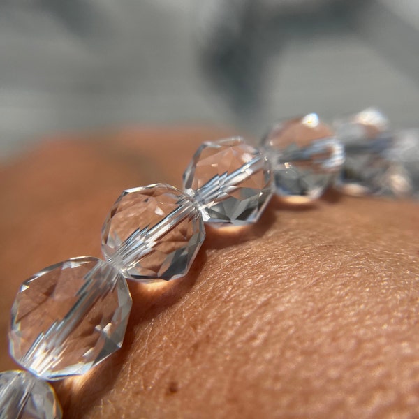 High Quality Faceted Clear Quartz Bracelet, 10.5mm for Protection, Wellness and Healing