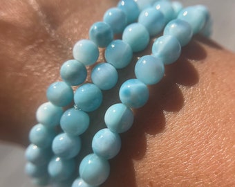 Ultra High Quality Gem Grade Larimar Skinny Crystal Bracelet 5.5mm, 5mm or 4mm beads