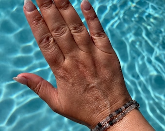 Black Tourmaline in Quartz Faceted Cube Bracelet 4.5mm beads