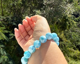 Collection Grade Deep Blue Wavy Larimar Bracelet, 15mm, 13.5mm, 11.5mm or 10mm beads