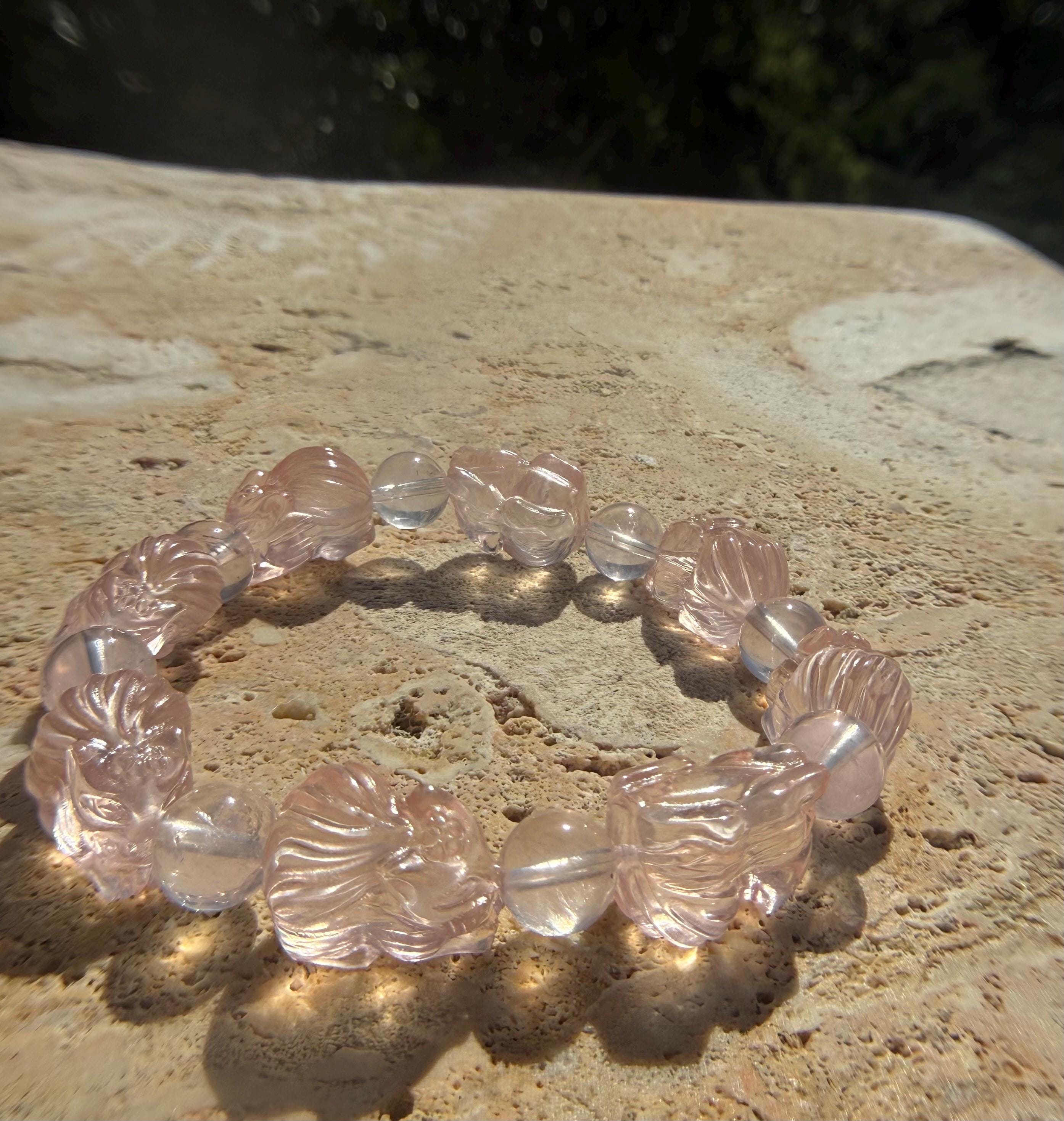 Ultra High Quality Rose Quartz Nine Tail Fox Bracelet, 10.5mm or