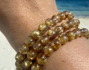 Ultra High Quality, Collectors Grade Deep Golden Titanium Rutilated Quartz, 6.5mm beads