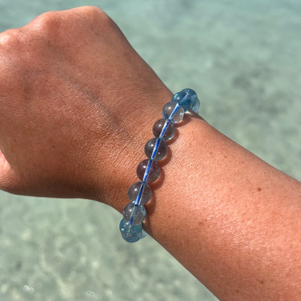 Ultra High Quality Deep Blue Aquamarine Bracelet, 11mm, 7.5mm or 6.5mm for Stress Relief, Intellect, Courage and Wellness