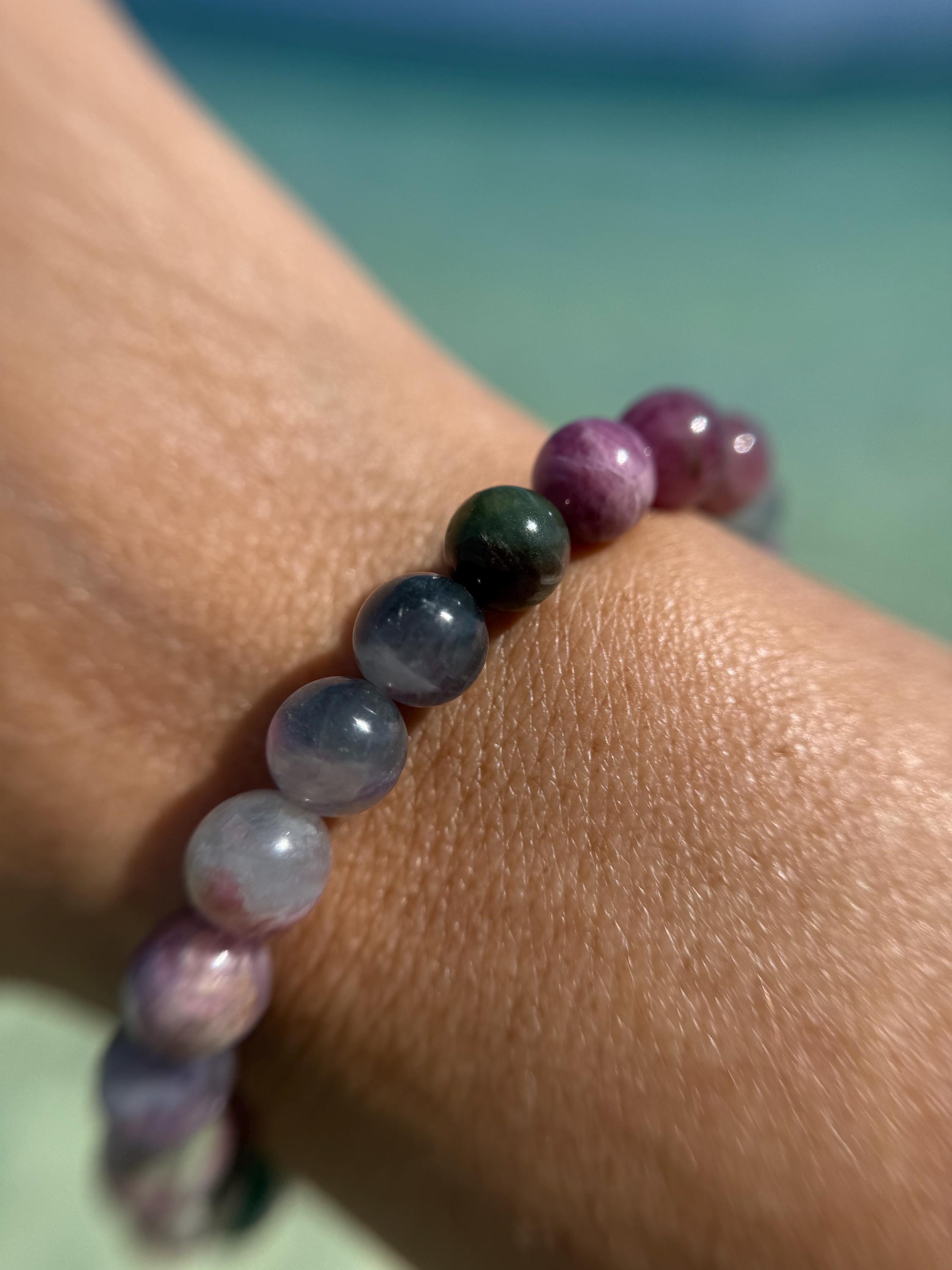 高品質、本物のウォーターメロントルマリンブレスレット、8.5 mmビーズ