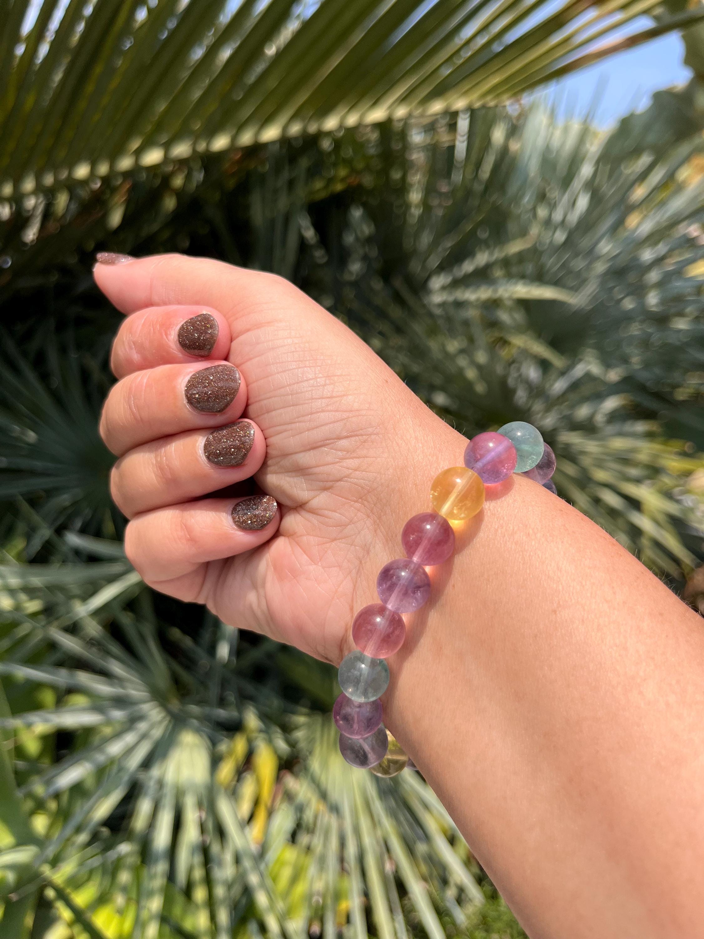 高品質のミックスカラーキャンディフローライトブレスレット、10.5 mm