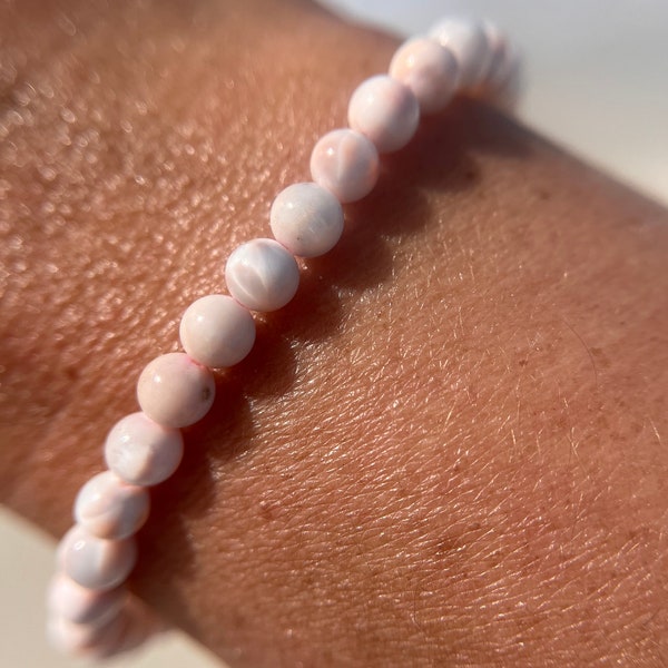 Pretty Pink Larimar/Rose Natrolite Crystal Bracelet 9.5mm, 9mm, 7.5mm, 7mm, 5mm and 4.5mm for Unconditional Love, Meditation, Peace