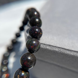 Sparkly Rare Black Opal Bracelet 10.5mm, 10mm, 9.5mm, 9mm or 8mm for Protection, Love, Tranquility and Reassurance image 4