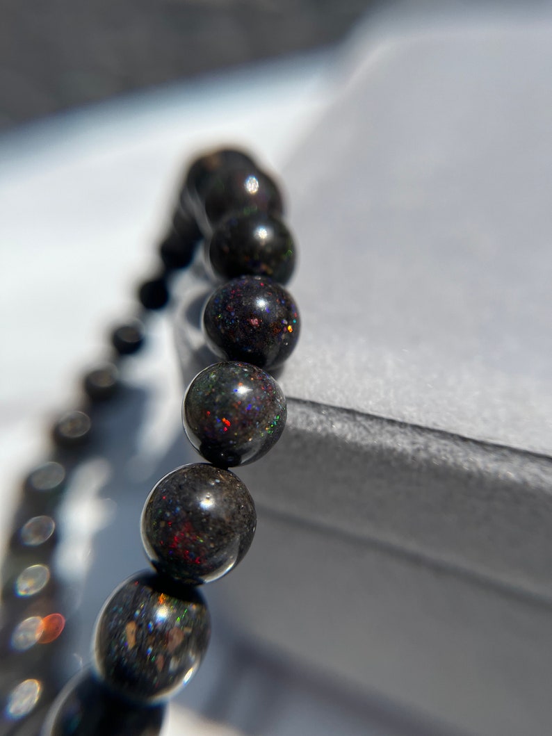 Sparkly Rare Black Opal Bracelet 10.5mm, 10mm, 9.5mm, 9mm or 8mm for Protection, Love, Tranquility and Reassurance image 4