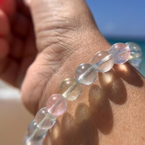 Pulseira de morganita transparente rosa, azul e branca de altíssima qualidade, contas de 9 mm