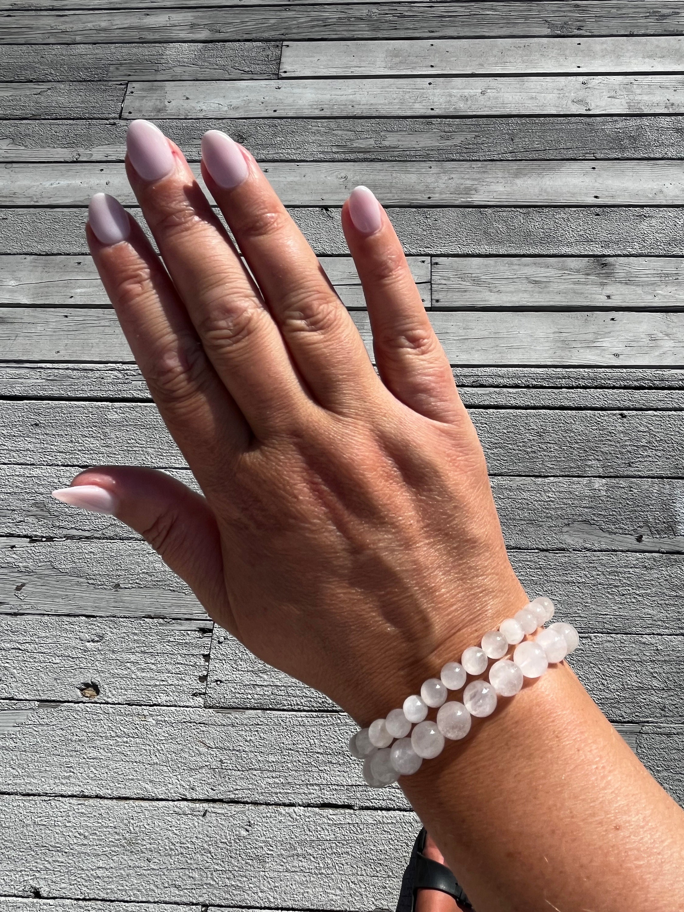 White Cotton Rabbit Bunny Hair Quartz Bracelet 9.5mm, 9mm, 8.5mm