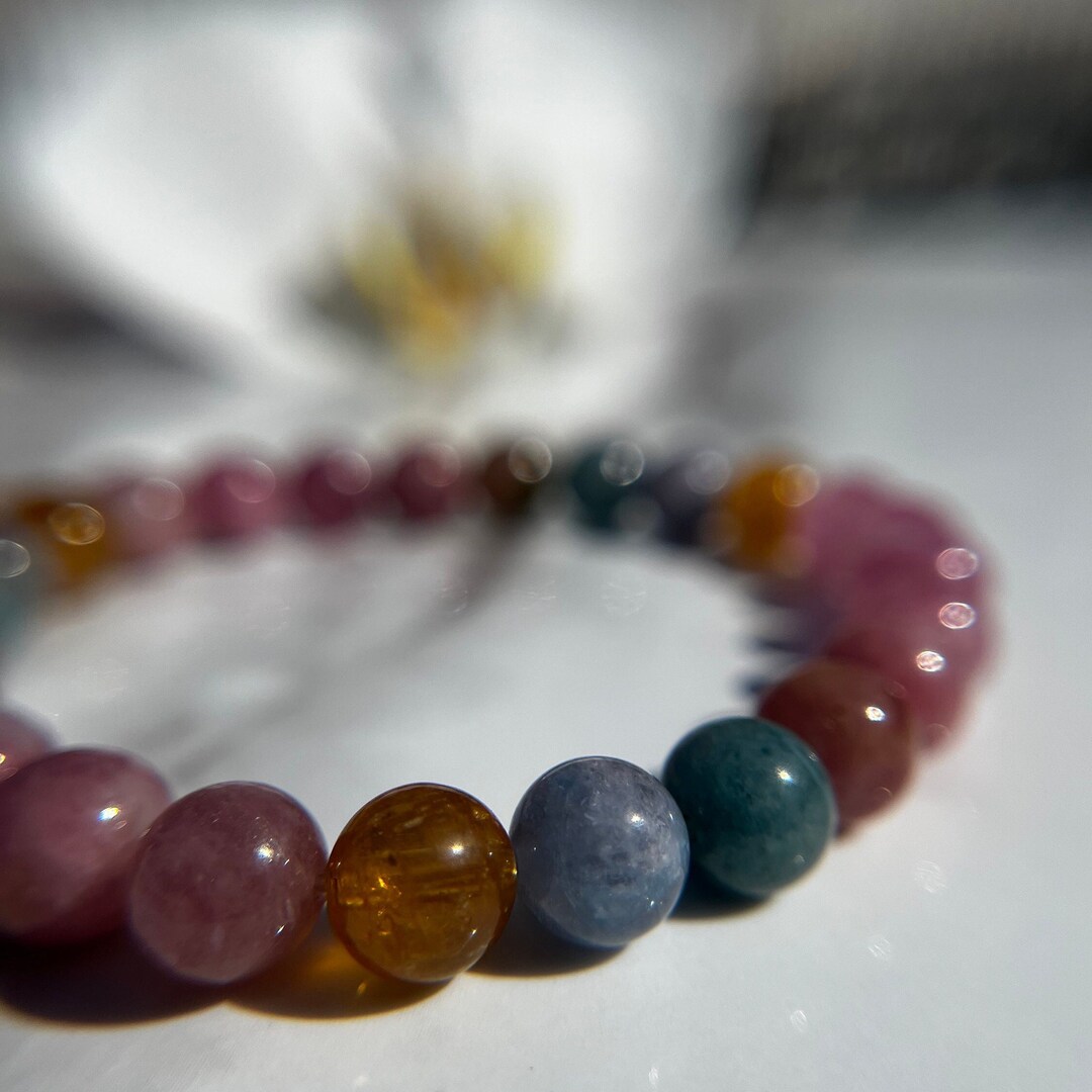 Candy Tourmaline Multi Colored Bracelet 7.5mm for Healing, Worry