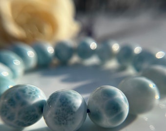 Very High Quality Chunky Wavy Larimar Crystal Bracelet 13.5mm beads