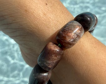 Ultra High Quality Black Moonstone with Sunstone Barrel Bracelet, 10.5mm beads
