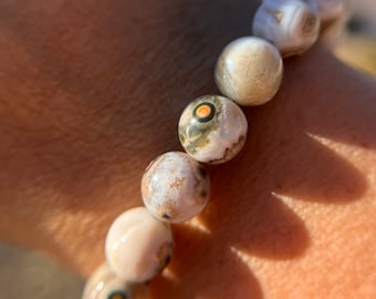 Hoge kwaliteit oceaanjaspisarmband, wit met heldere bollen, kralen van 9 mm of 9,5 mm