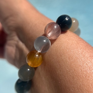 High Quality Blue Grey Rabbit Bunny Hair Quartz Bracelet, 12mm for Stress, Energy, Wealth and Healing