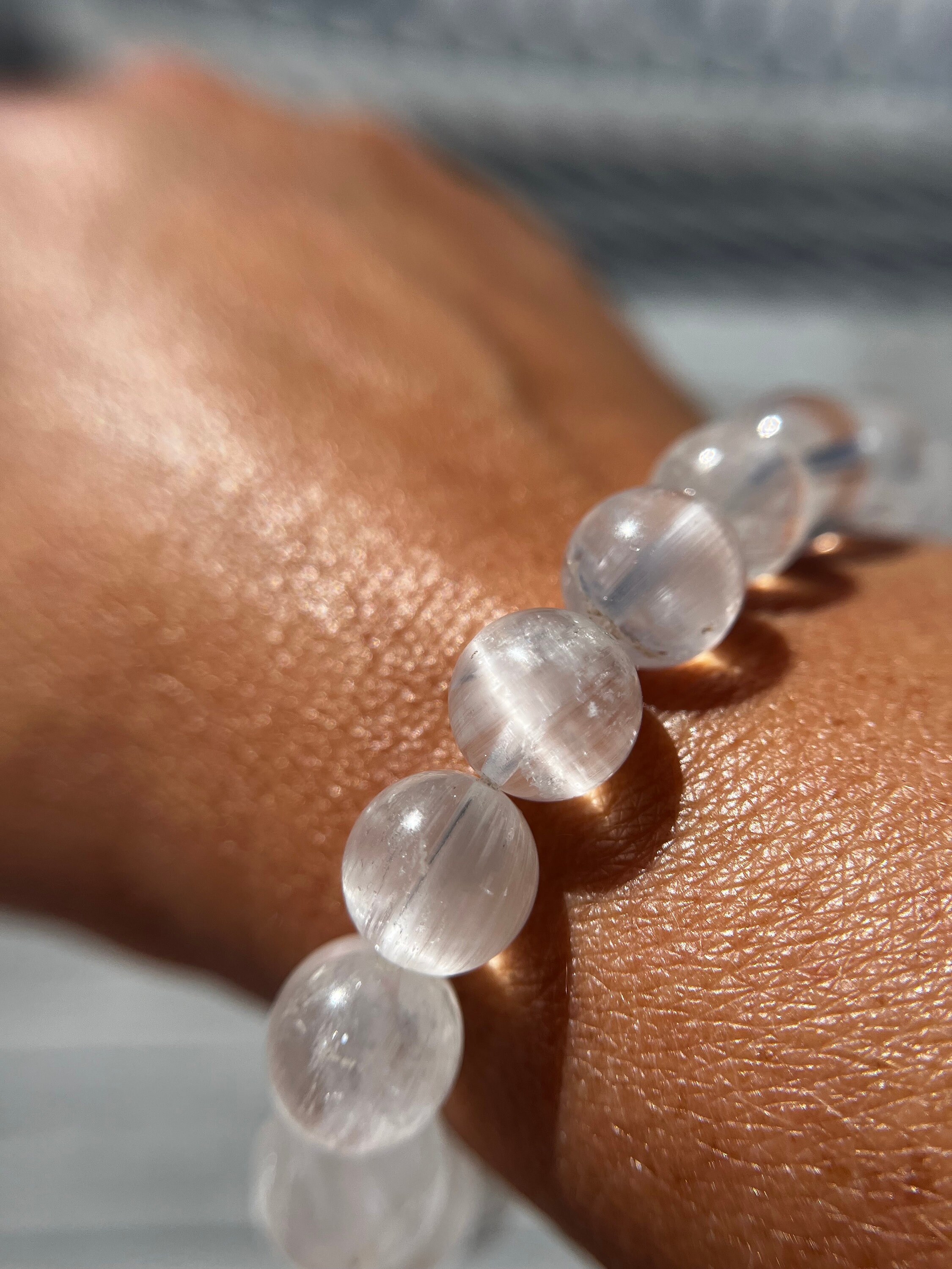 Ultra-High Quality Cats Eye Flash Rare White Topaz Bracelet, 10mm for Joy, Abundance and Relaxation, Only One